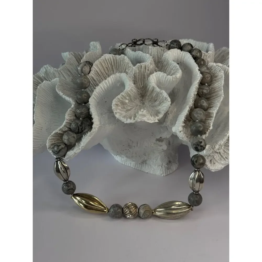 Elegant Design 925 Sterling Silver Jasper Necklace Length 18.5